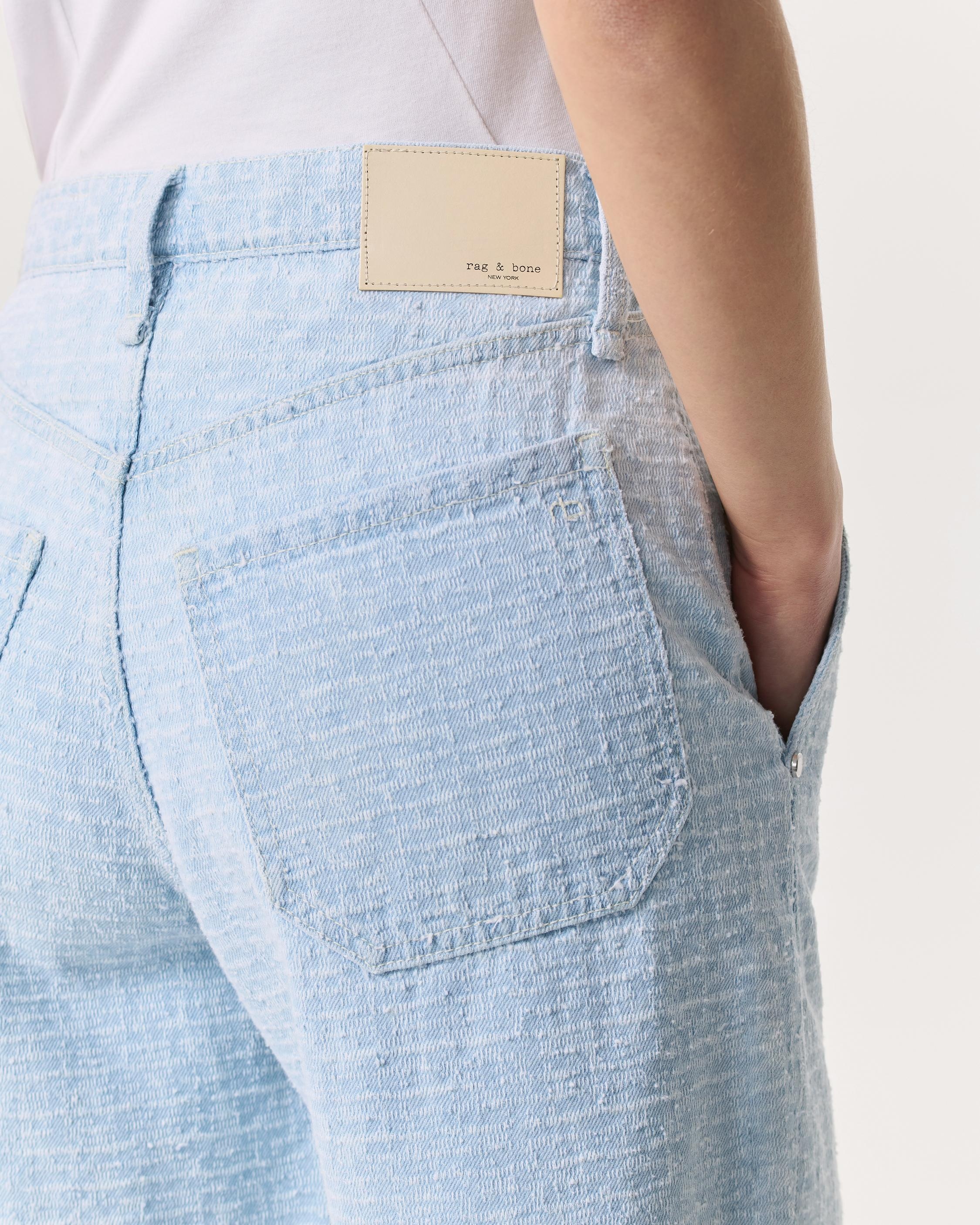 Tailored McKenna Textured Denim Shorts
Lightweight Rigid Denim - 6