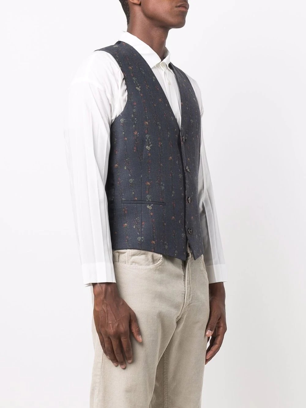 floral-print single-breasted waistcoat - 3