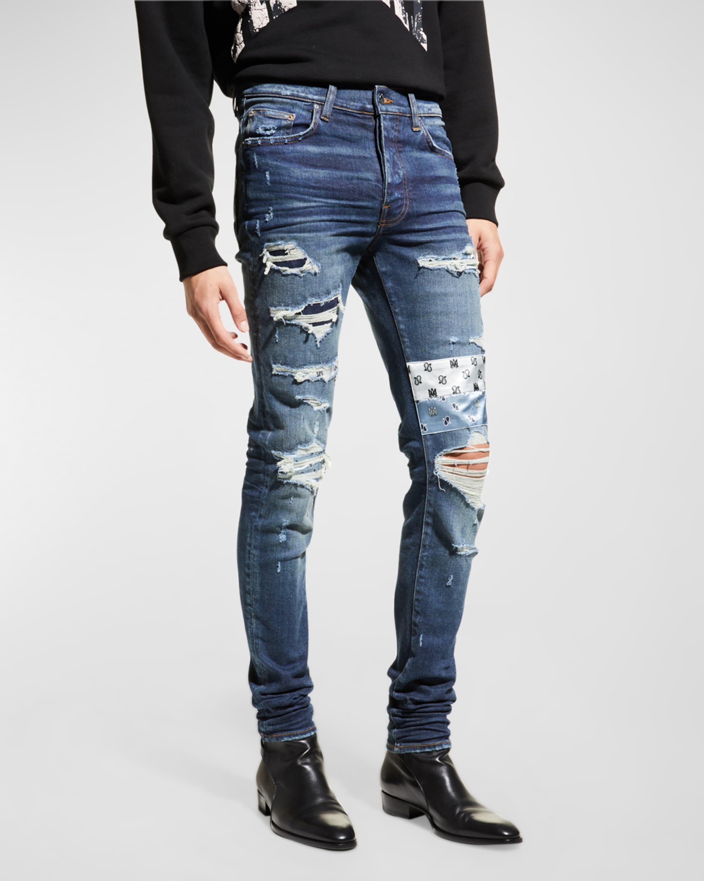 Men's Paisley-Patch Destroyed Skinny Jeans - 2