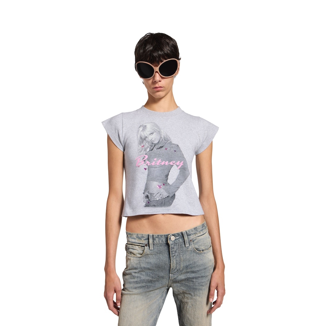 Balenciaga Music | Britney Spears Series Shrunk T-shirt in Light Grey/pink - 5