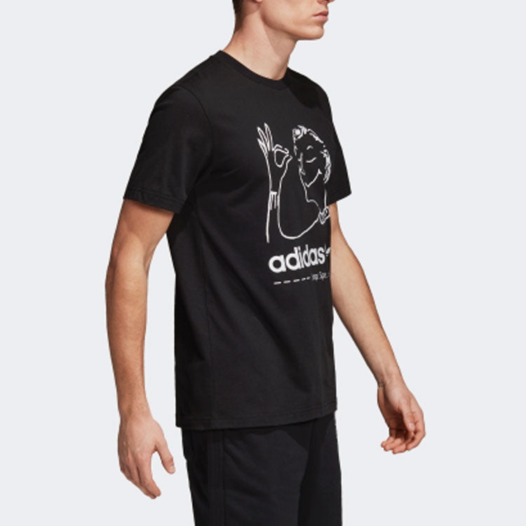 Men's adidas originals Hand Painted Character Logo Round Neck Cartoon Short Sleeve Black T-Shirt CZ1 - 4