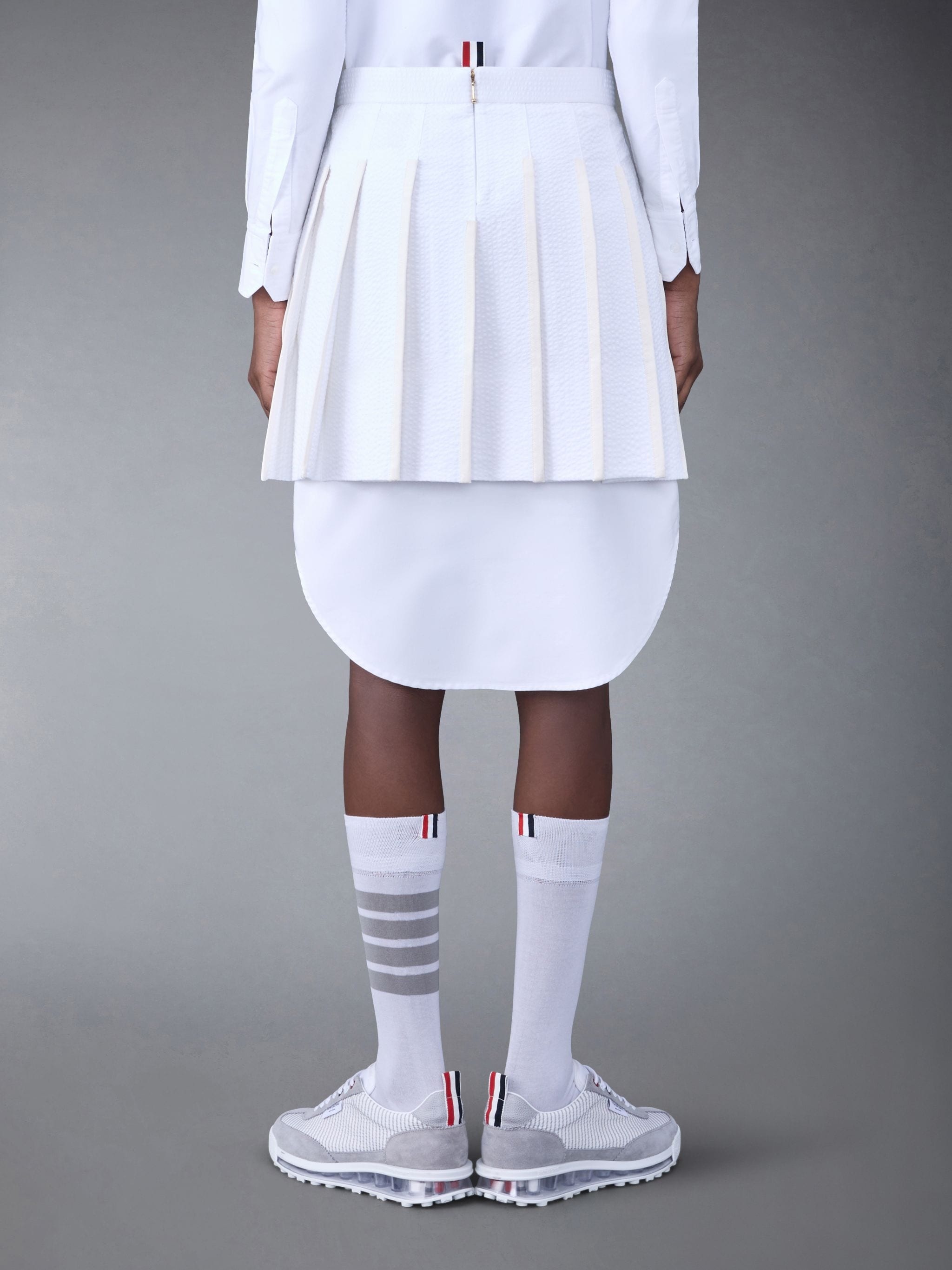 Cotton Seersucker Tipping Pleated Mini Skirt - 3