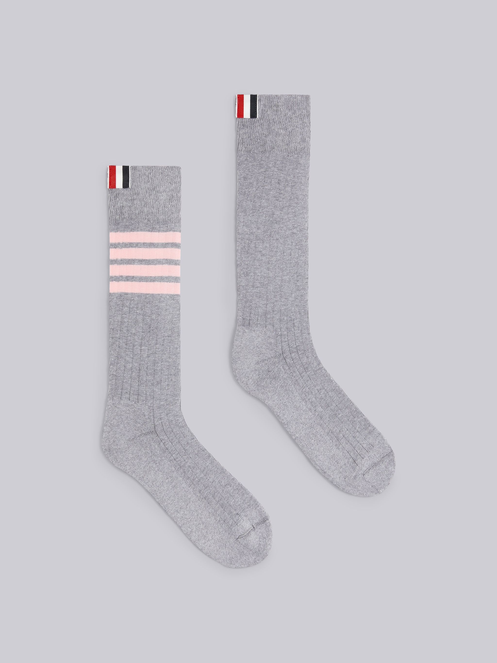 Pink Cotton Athletic Mid-calf 4-Bar Socks - 1