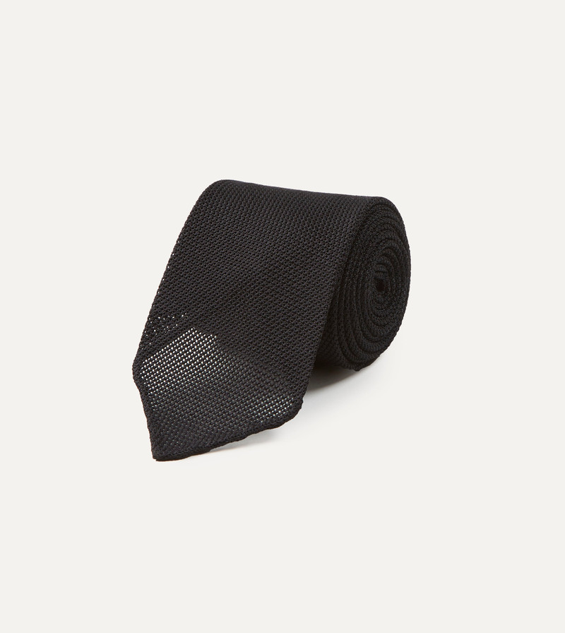 Drake's Black Fine Woven Grenadine Silk Hand Rolled Tie outlook