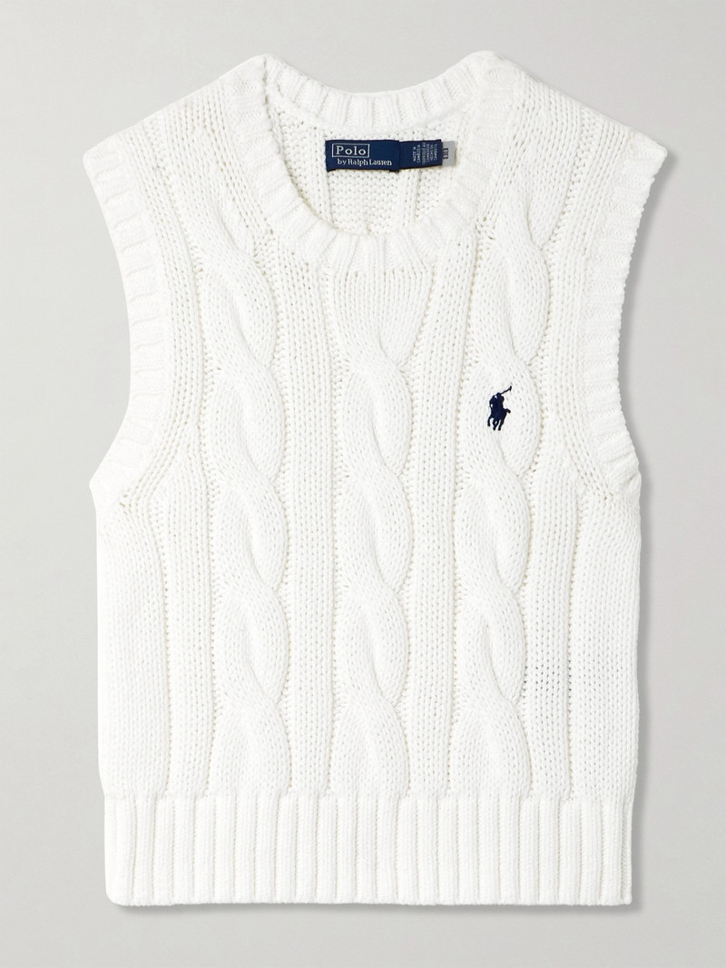 Embroidered Cable-knit Cotton Vest 1
