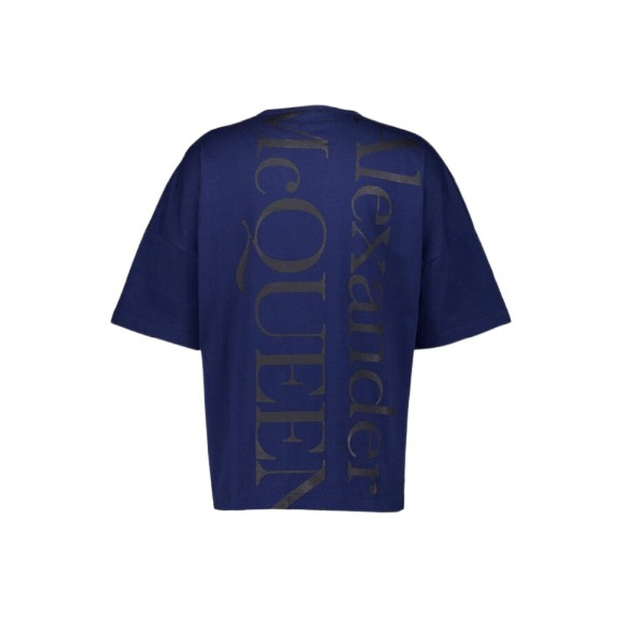 Alexander Mcqueen Men's Midnight Blue / Tonal Logo-Print Cotton T-Shirt - 6