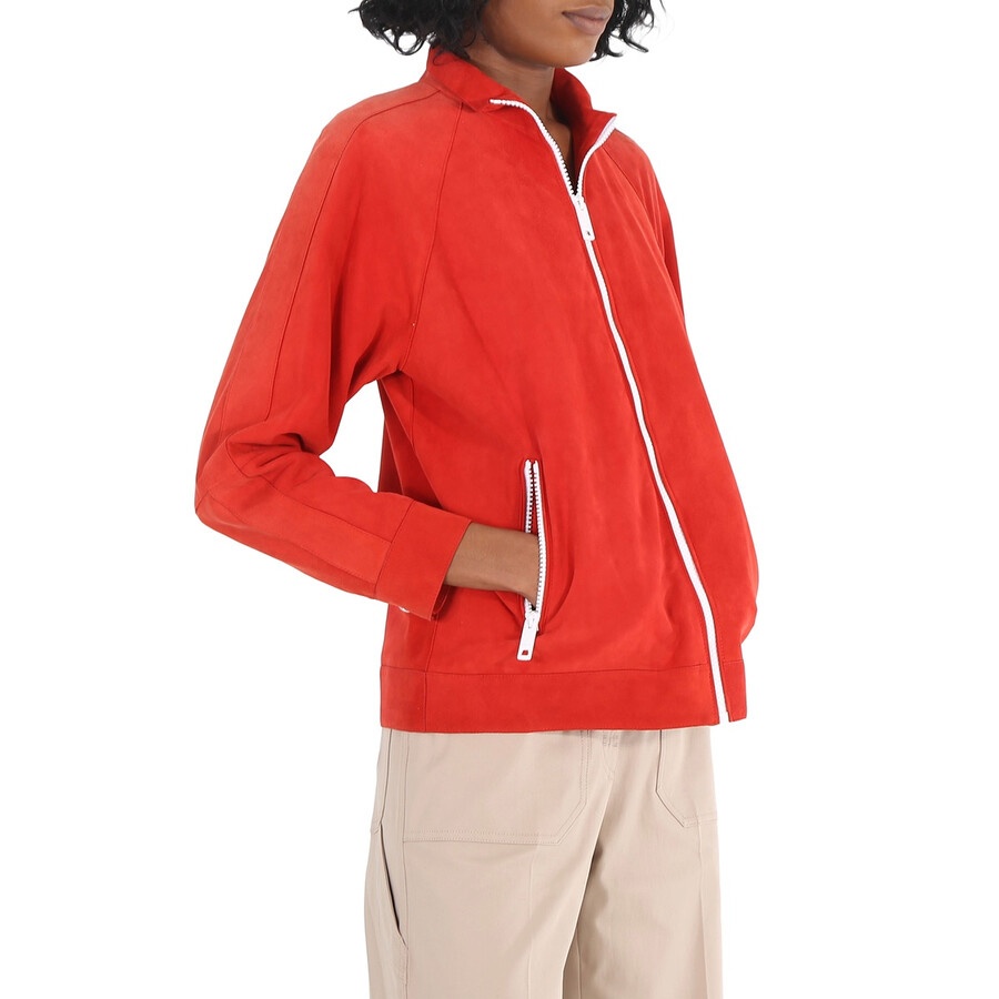 Burberry Ladies Leather Bright Red Suede Bomber - 5