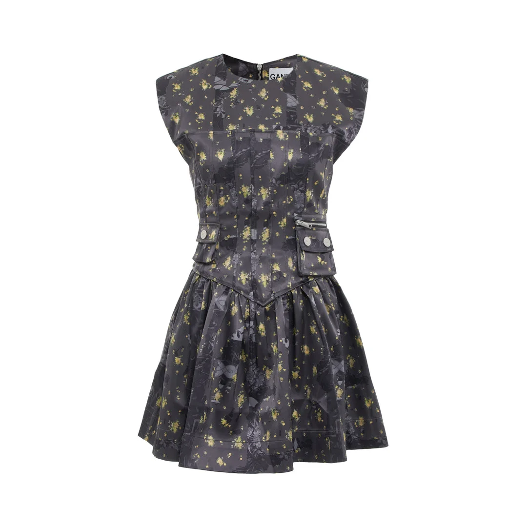 ganni double satin dress GANNI Women's Double Satin String Long Dress in Black GANNI