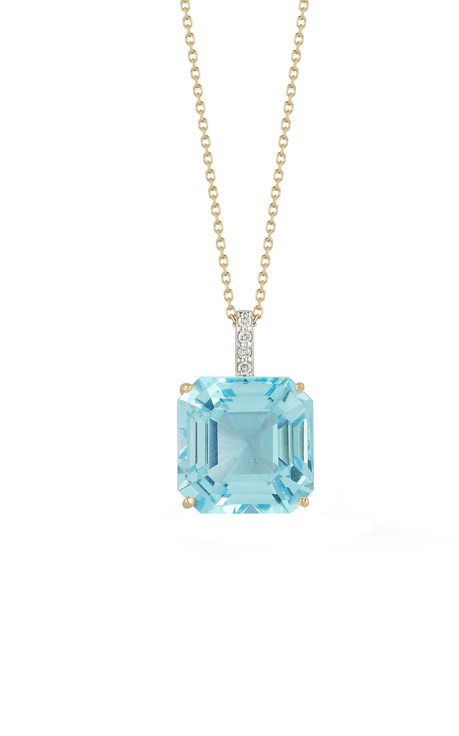 14kt Yellow Gold Asscher cut Blue topaz Necklace blue - 5