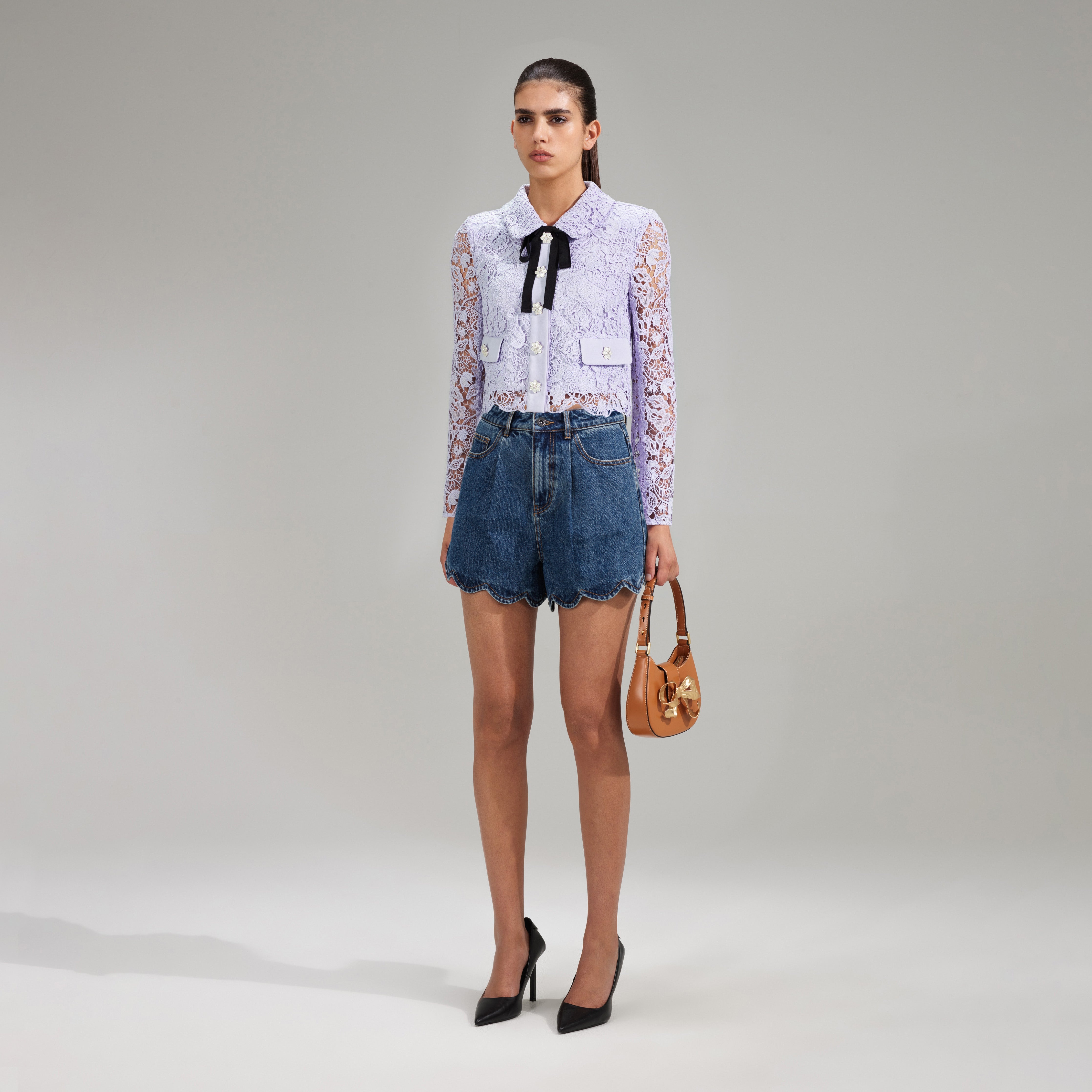 Lilac Guipure Jacket With Bow Detail - 2
