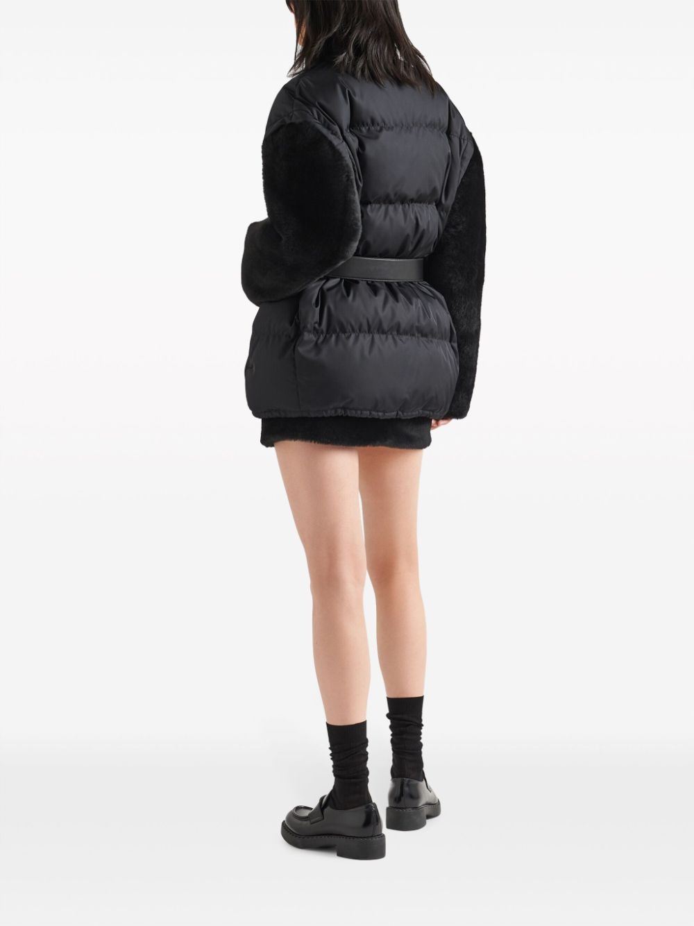 detachable-sleeve belted puffer jacket - 3