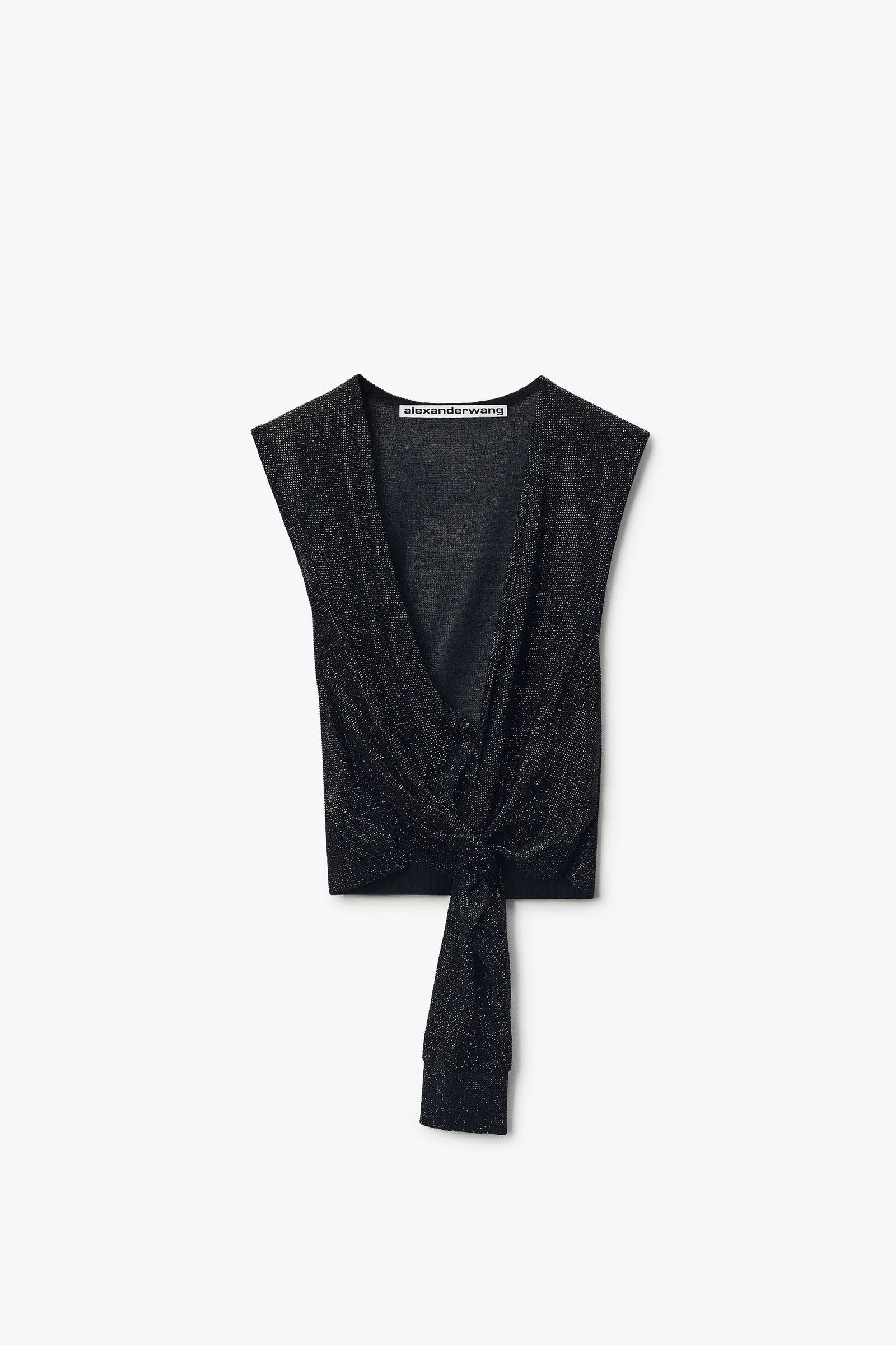 crystal hotfix deep v-neck knotted tank - 1