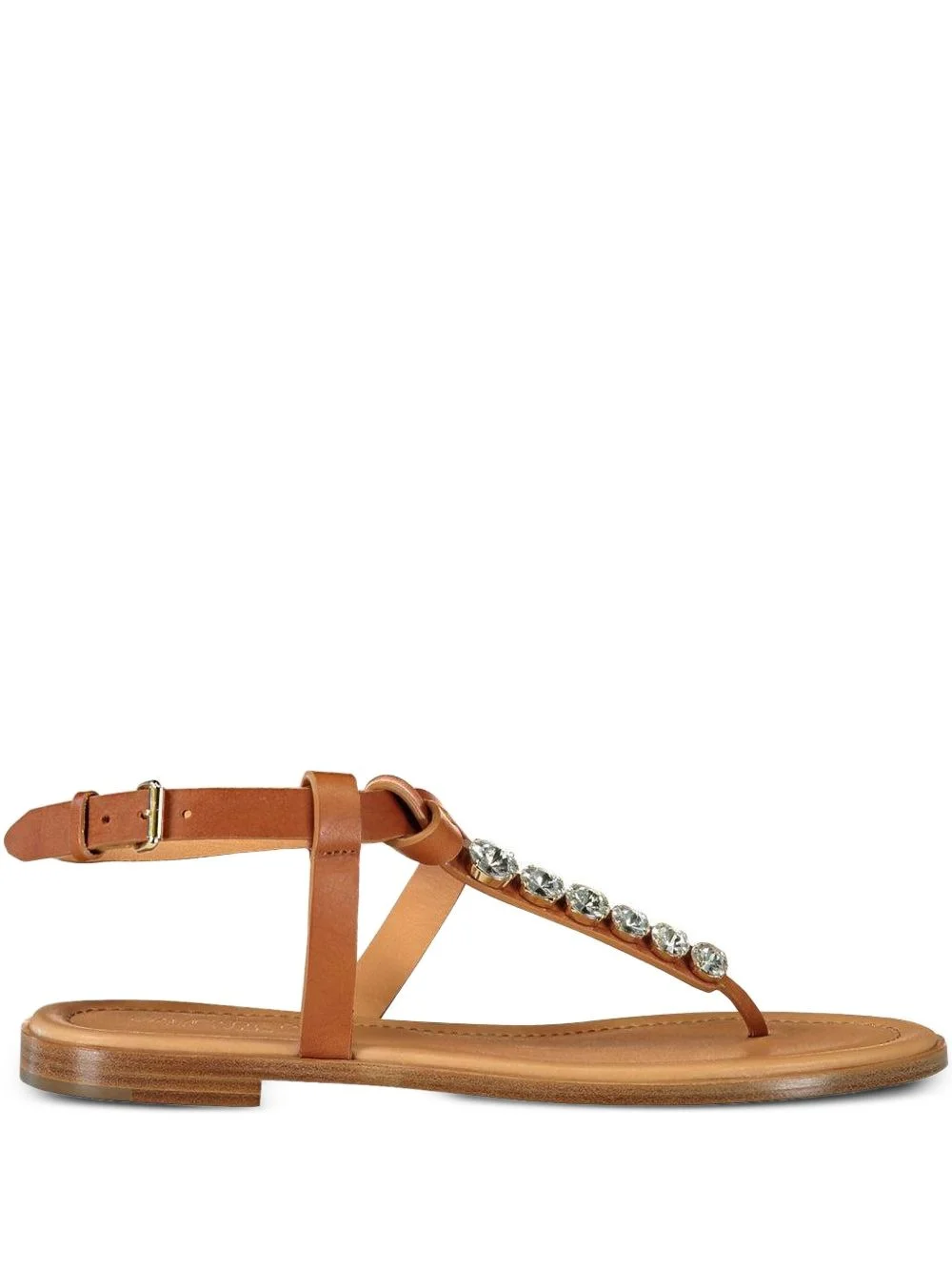 Crystal leather flat sandals - 1