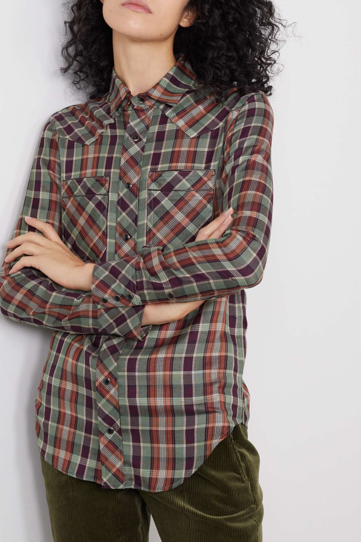 Leather-trimmed checked twill shirt - 3