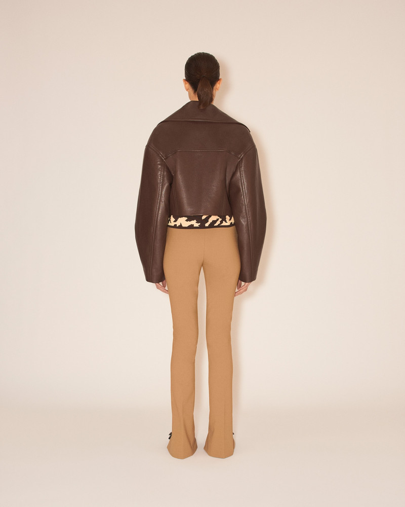 SAPIR - Slim regenerated leather boxxy cropped jacket - Dark brown 4