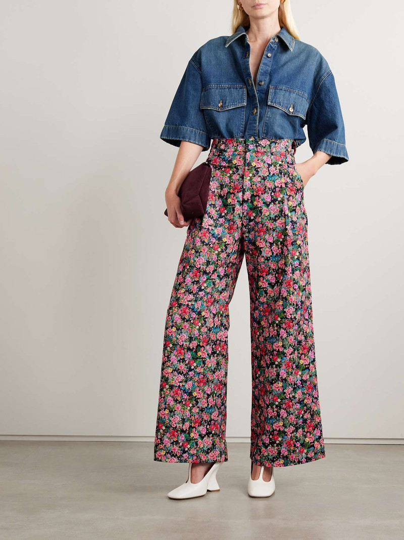 KIKA VARGAS Olympe pleated floral-print woven wide-leg pants Pink outlook