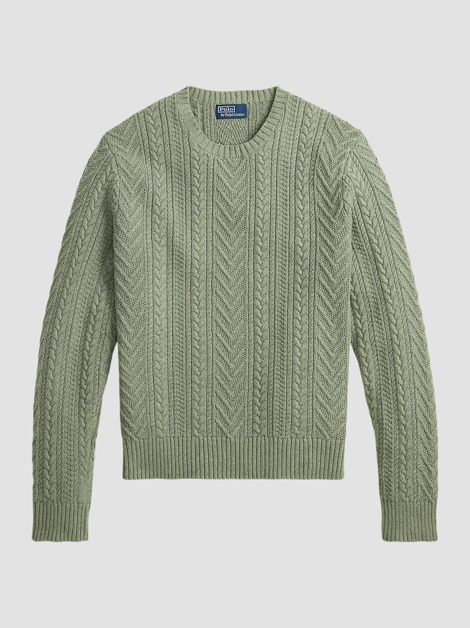 Men's Aran-Knit Cotton-Linen Sweater - Fern Green Combo - 1