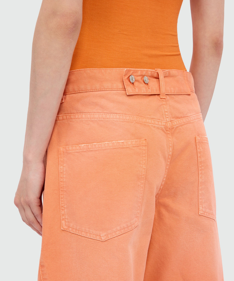 Orange cotton canvas culottes with aged-effect wash 5