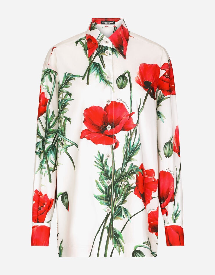 Poppy-print poplin shirt - 1