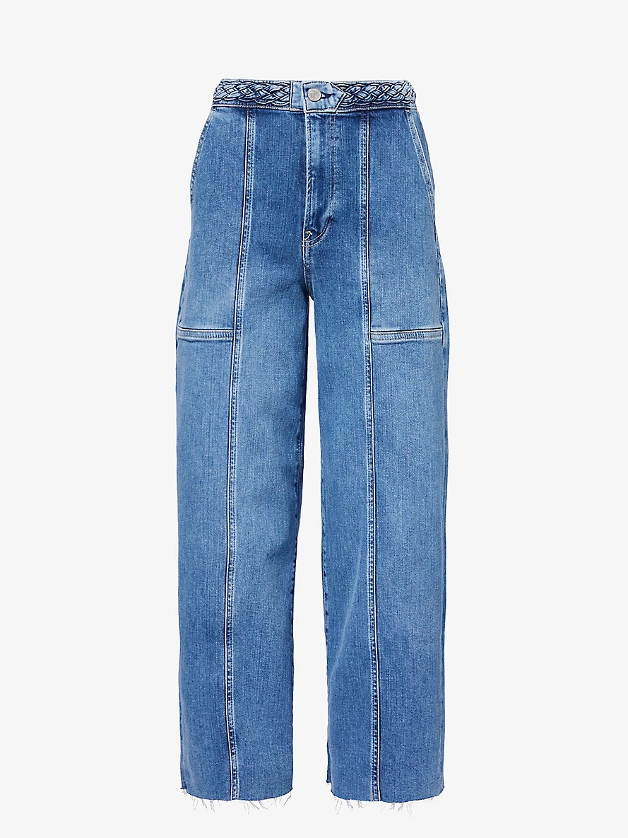 Braided wide-leg high-rise stretch denim-blend jeans - 1