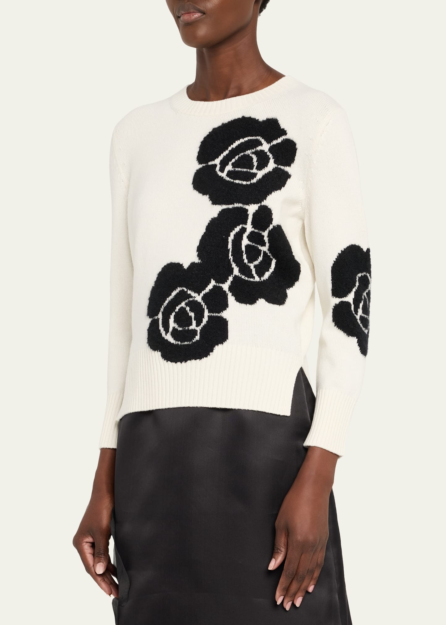3D Anemone Cashmere-Silk Crewneck Sweater - 4