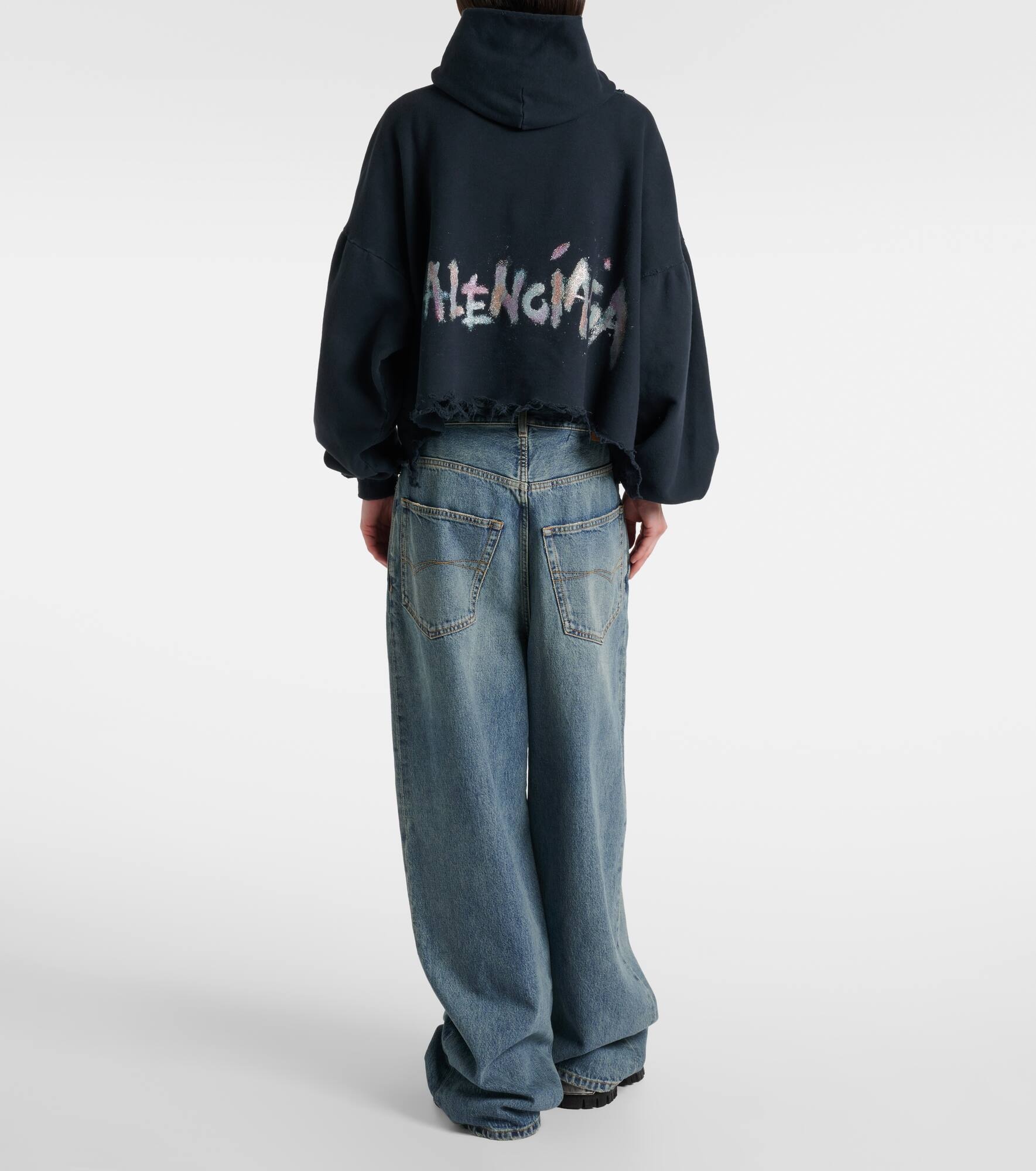 Logo distressed cotton-blend hoodie - 3