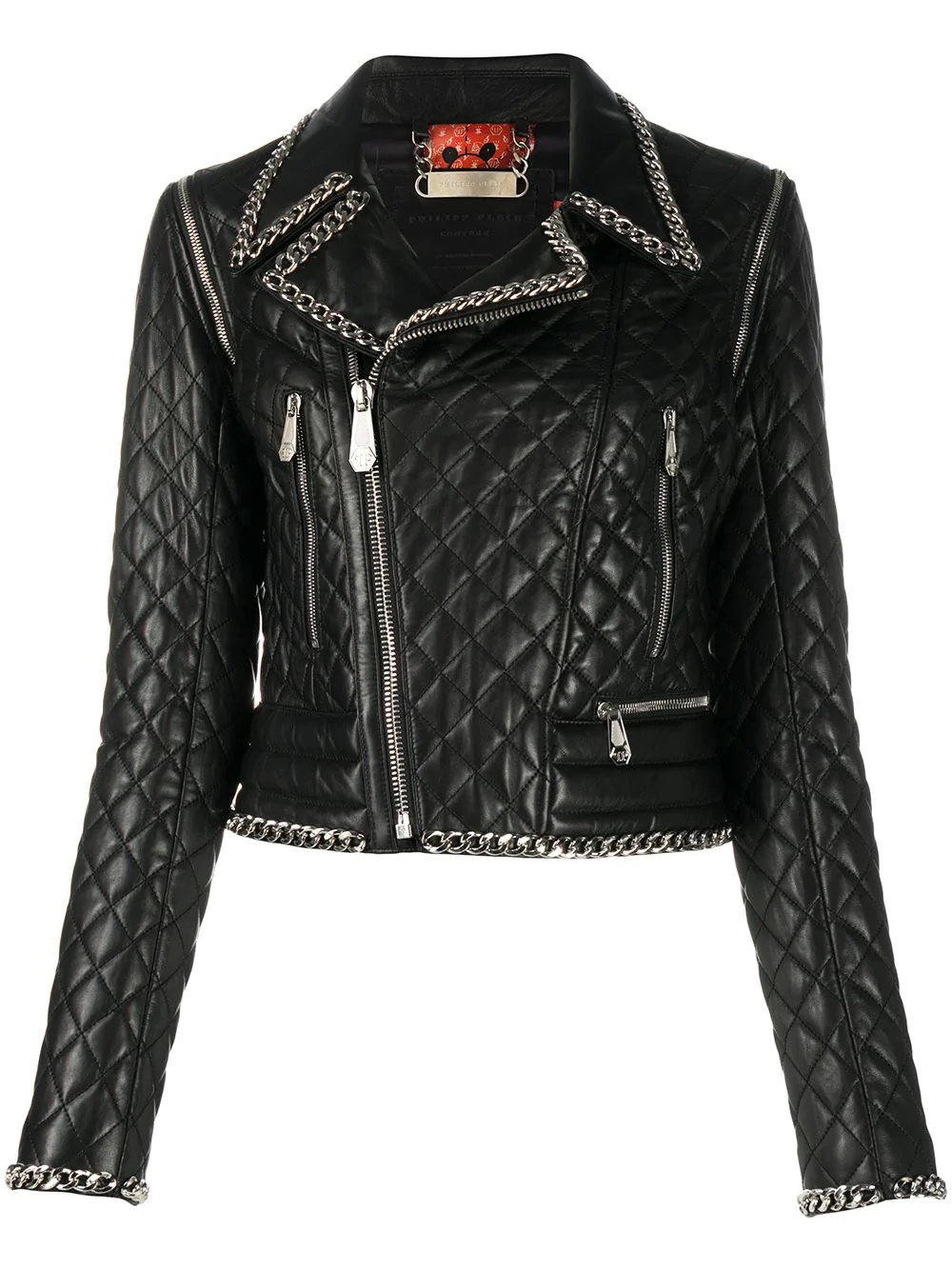 chain-embellished quilted moto jacket - 1