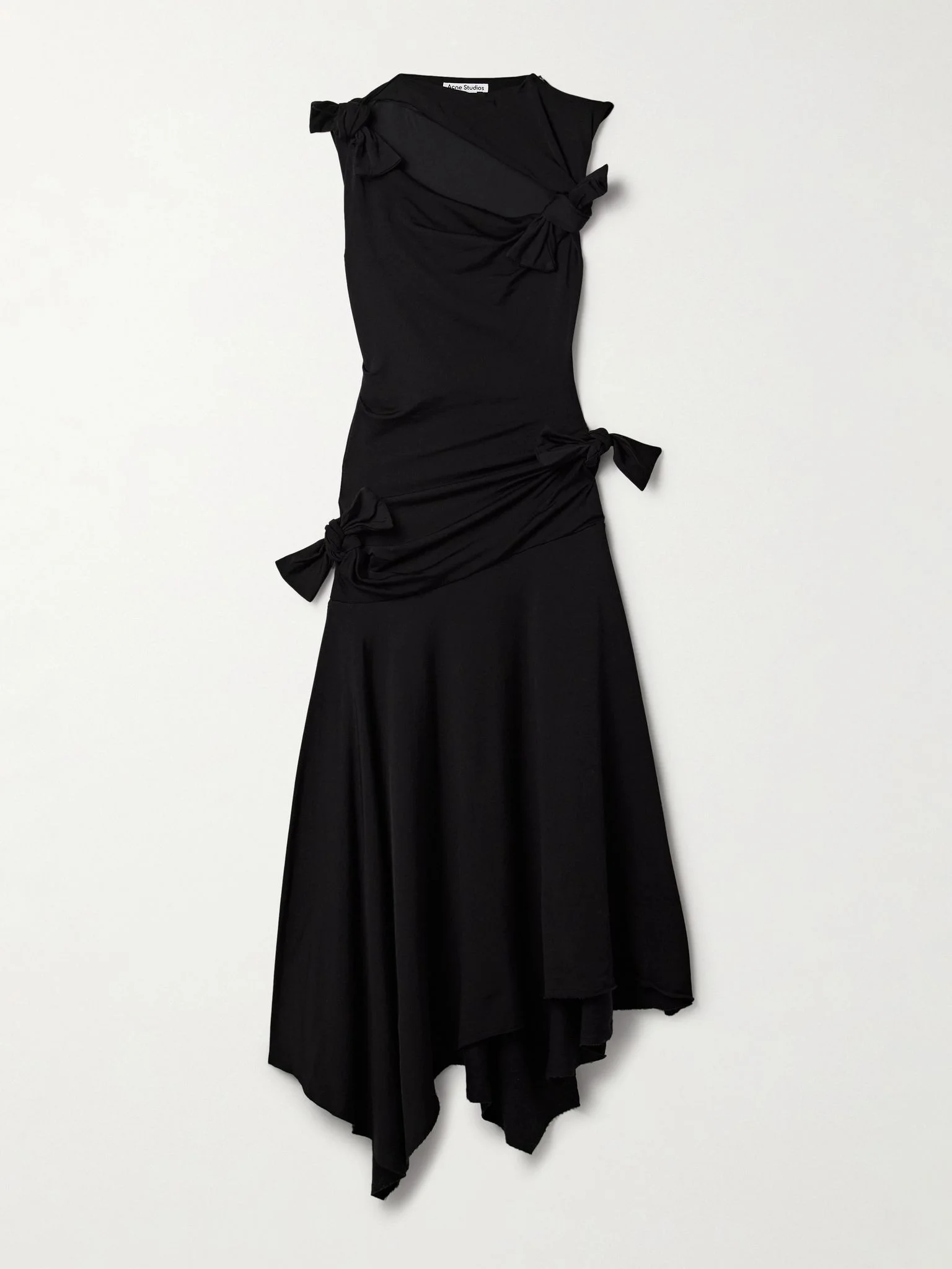 Asymmetric knotted cutout stretch-crepe midi dress Black - 1