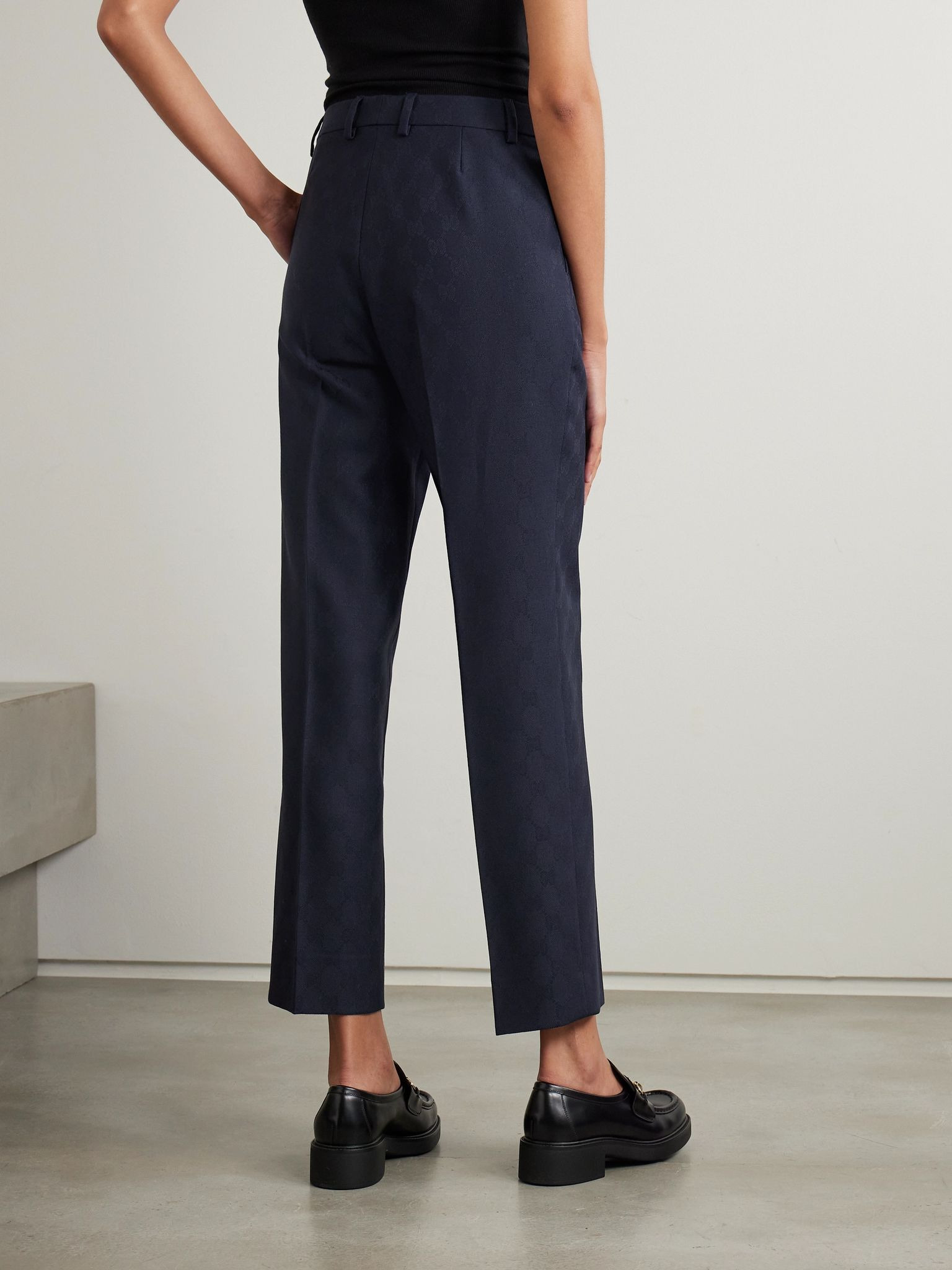 Cropped wool-jacquard straight-leg pants Midnight blue - 3