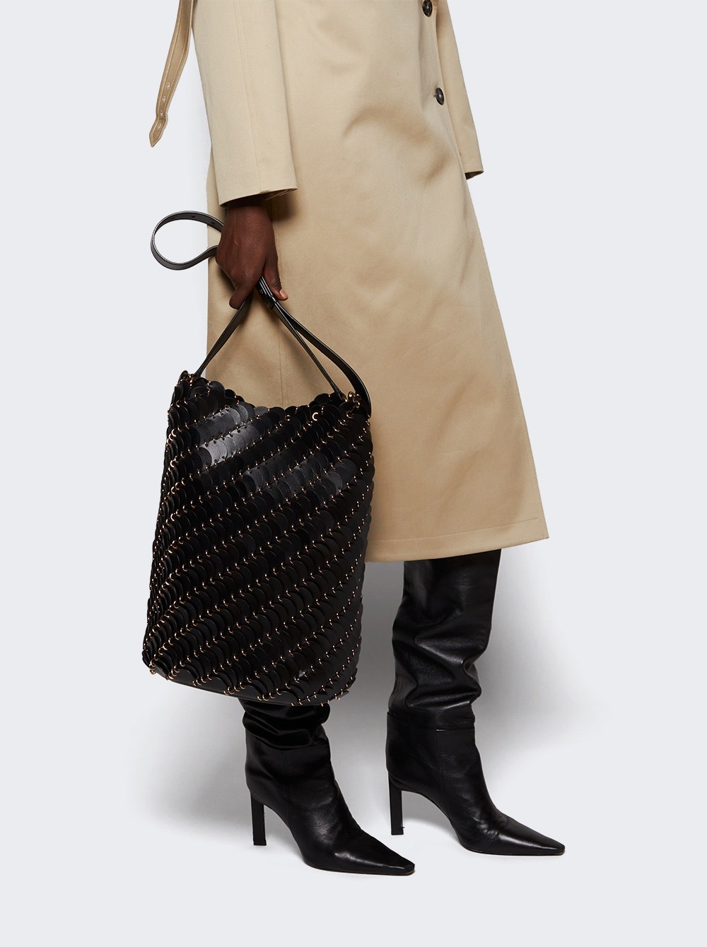 Large Leather Bucket Bag Black - 2