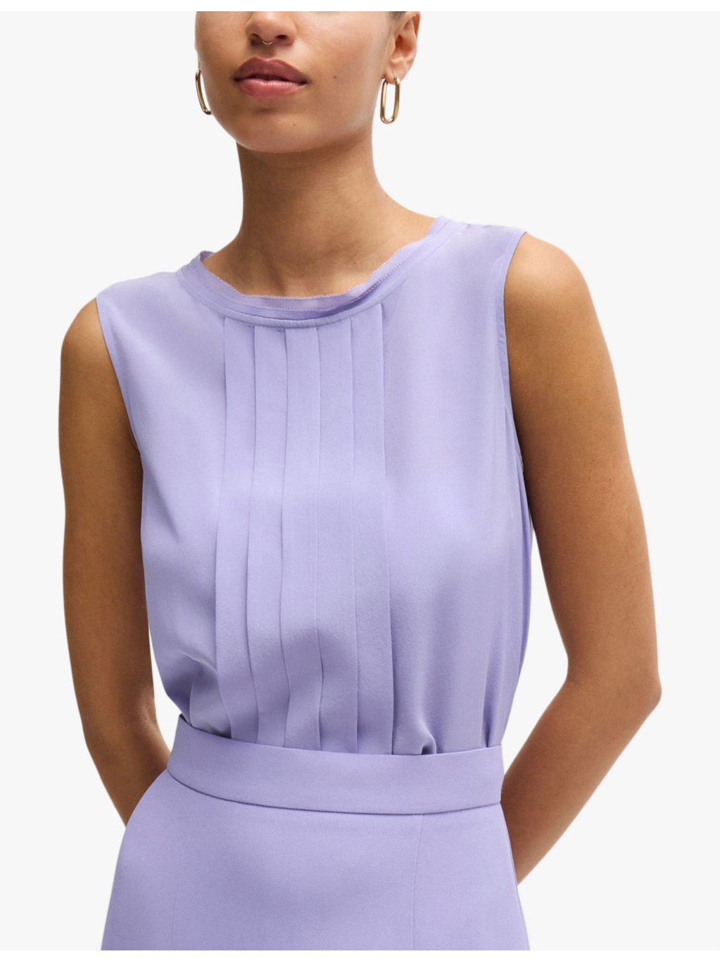 Pleated-front round-neck silk blouse - 3