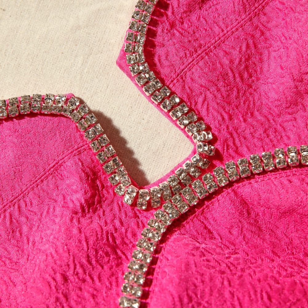 Pink Textured Diamante Detail Midi Dress - 5