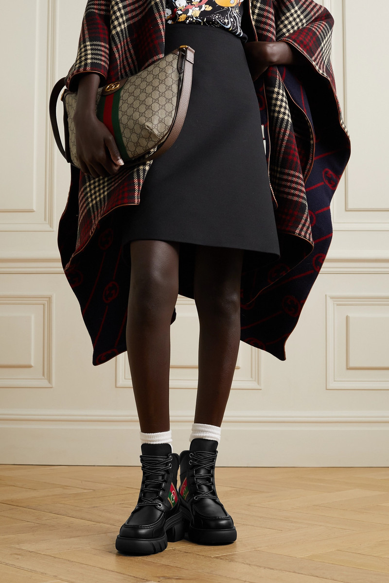 GUCCI Romance logo jacquard-trimmed leather ankle boots outlook