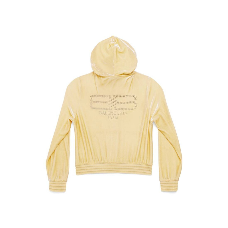 BALENCIAGA Women's Bb Paris Strass Zip-up Hoodie Fitted in Cream outlook