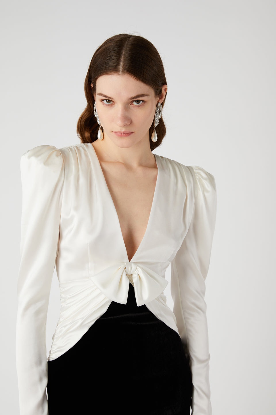 VELVET AND SILK SATIN DRESS WITH BOW AND SPLIT - 6