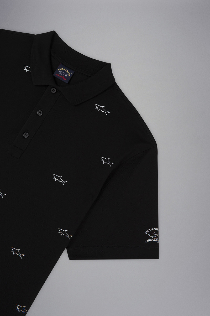 COTTON PIQUE POLO SHIRT WITH ALL OVER REFLEX SHARK PRINT 5