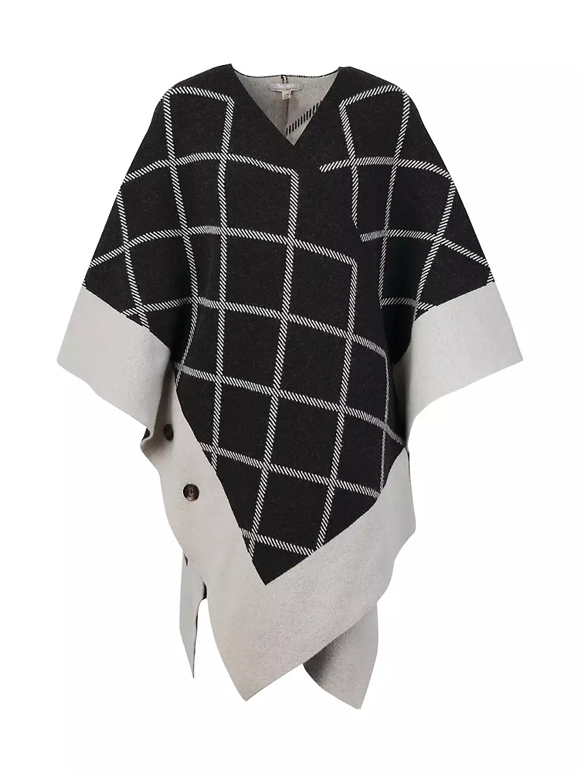 Cosmia Windowpane Check Wool-Blend Cape - 1