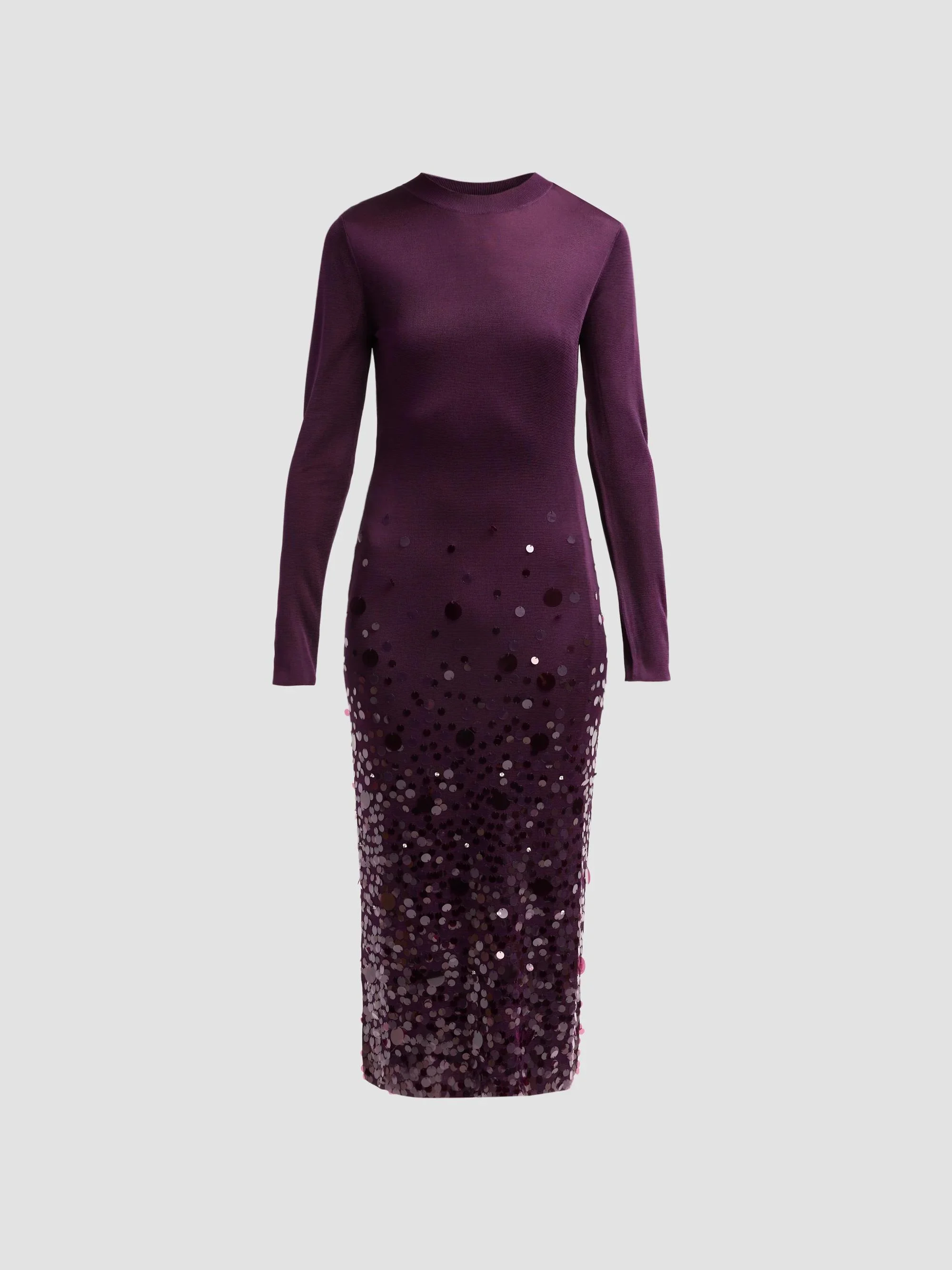 Women's Sequined Stretch Crewneck Midi Dress - Plum - 1