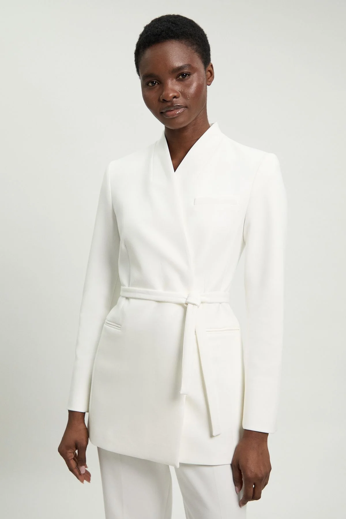 Tailored Collarless Belted Blazer - 1