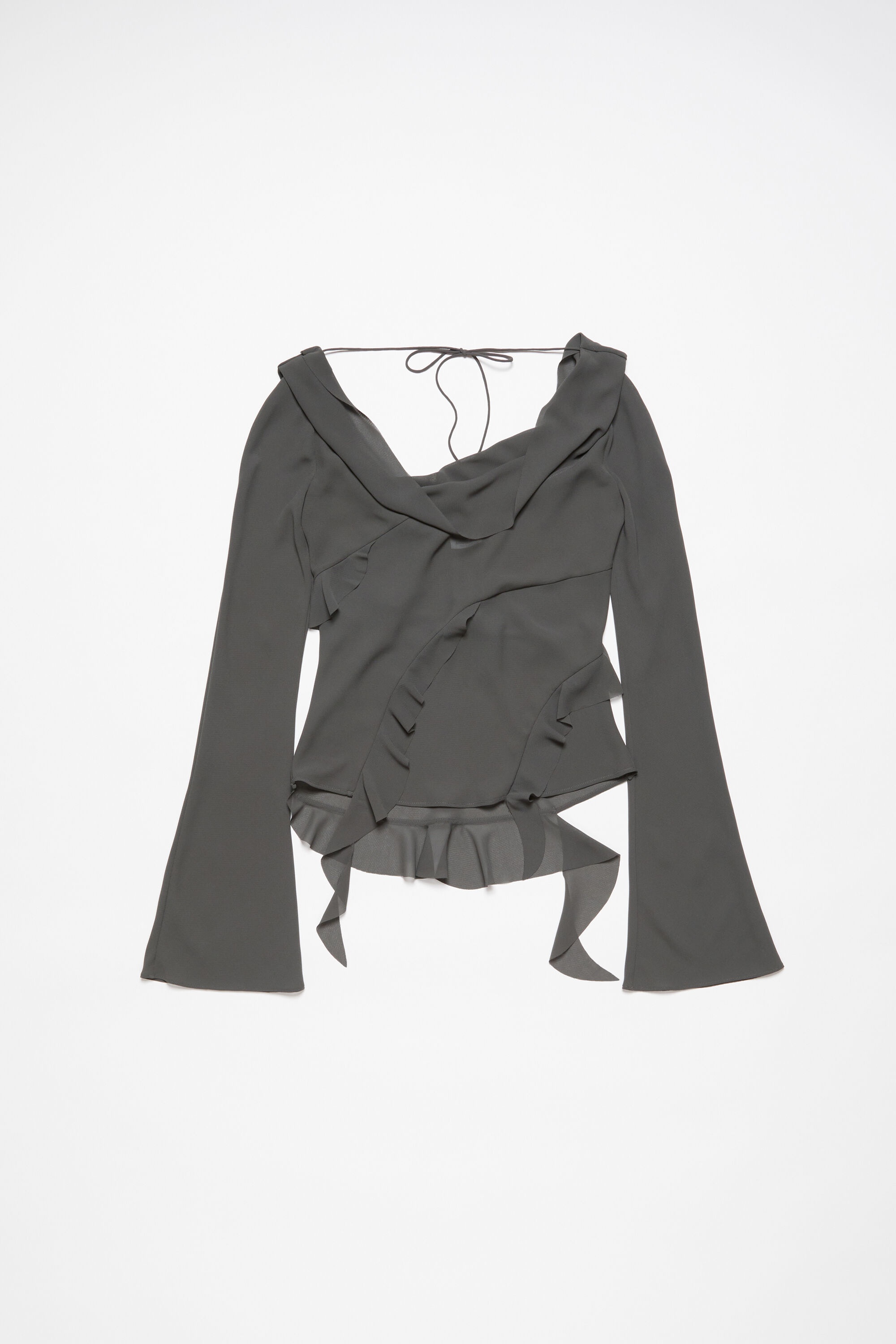 Ruffle draped top - Anthracite grey - 1