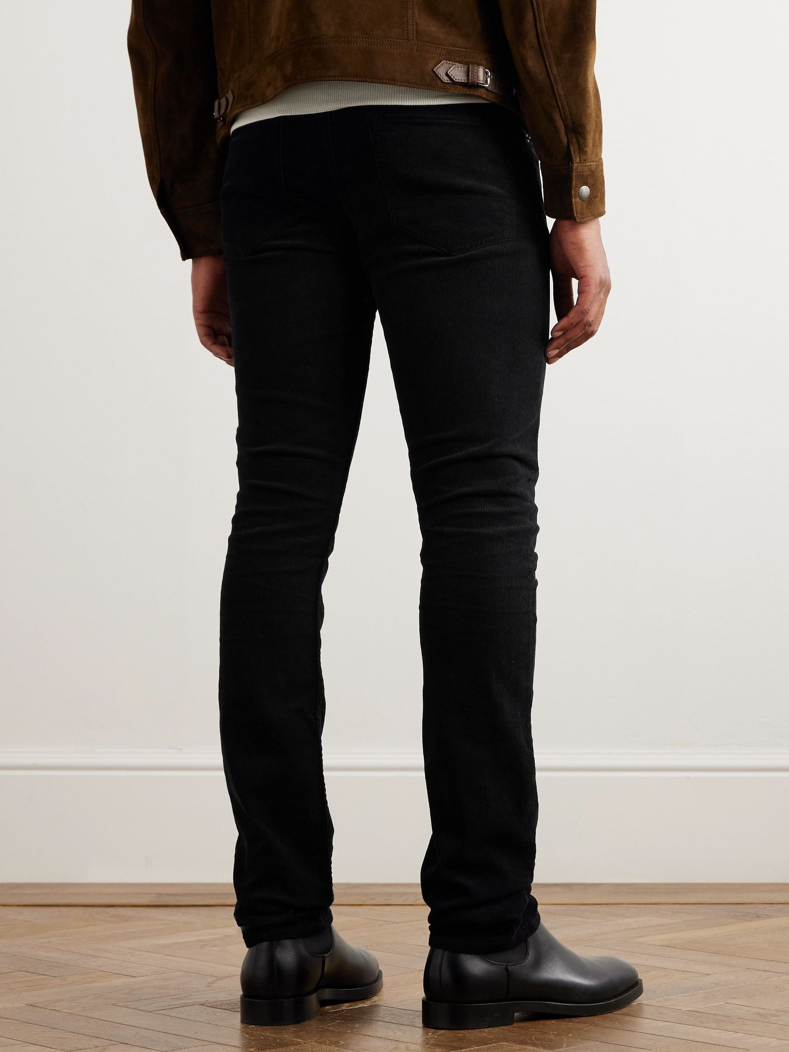 Slim-Fit Straight-Leg Cotton-Blend Corduroy Trousers Black - 3