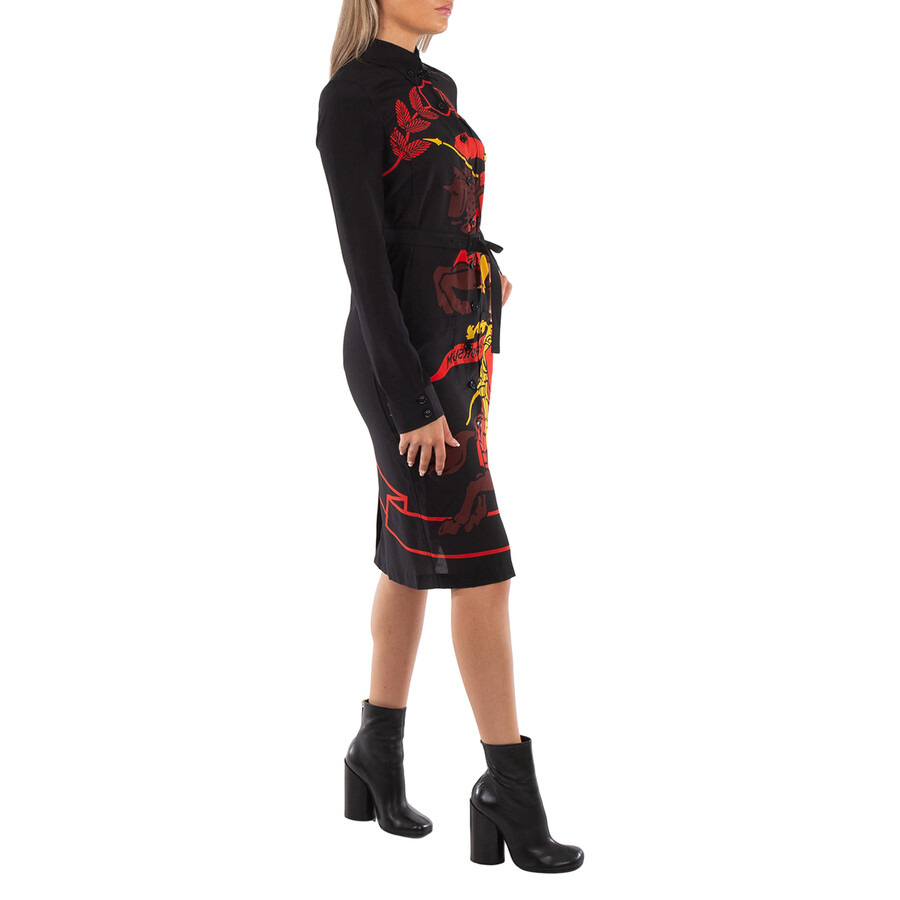 Burberry EKD Print Belted Silk Midi Shirt Dress - 4