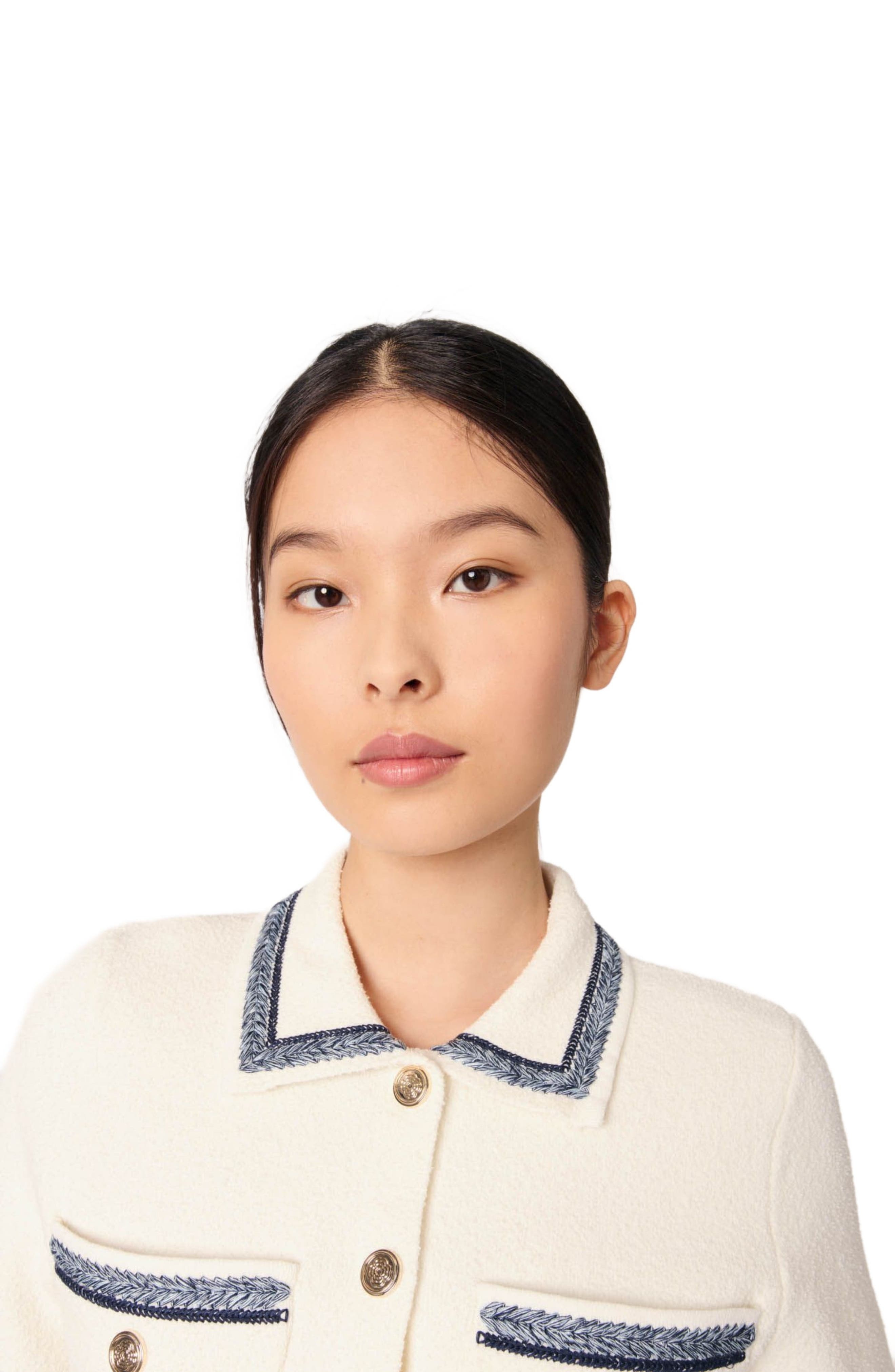 maje Cropped contrasting trim cardigan in Ecru at Nordstrom - 6