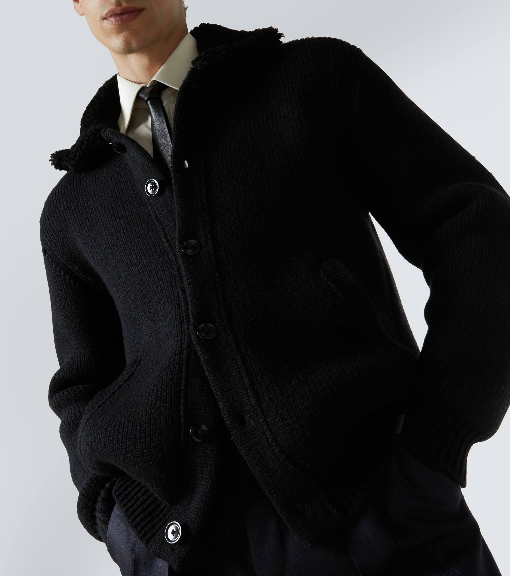 Shearling-trimmed cashmere cardigan - 5