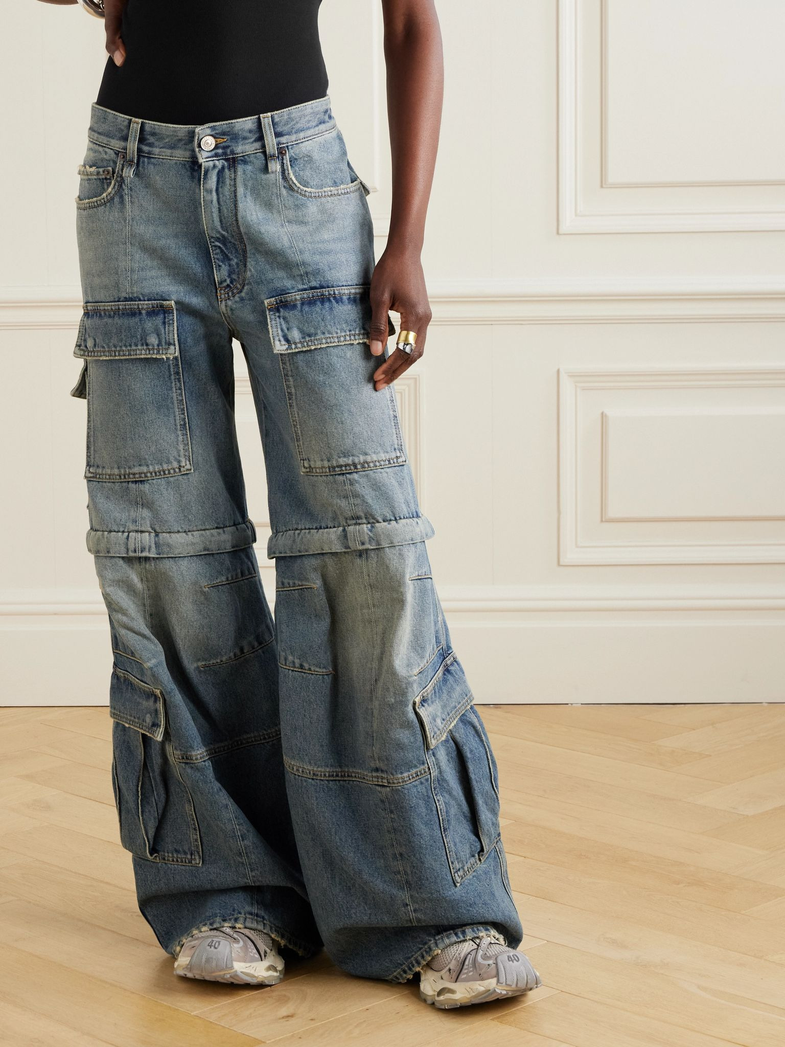 Mid-rise wide-leg cargo jeans Blue - 3