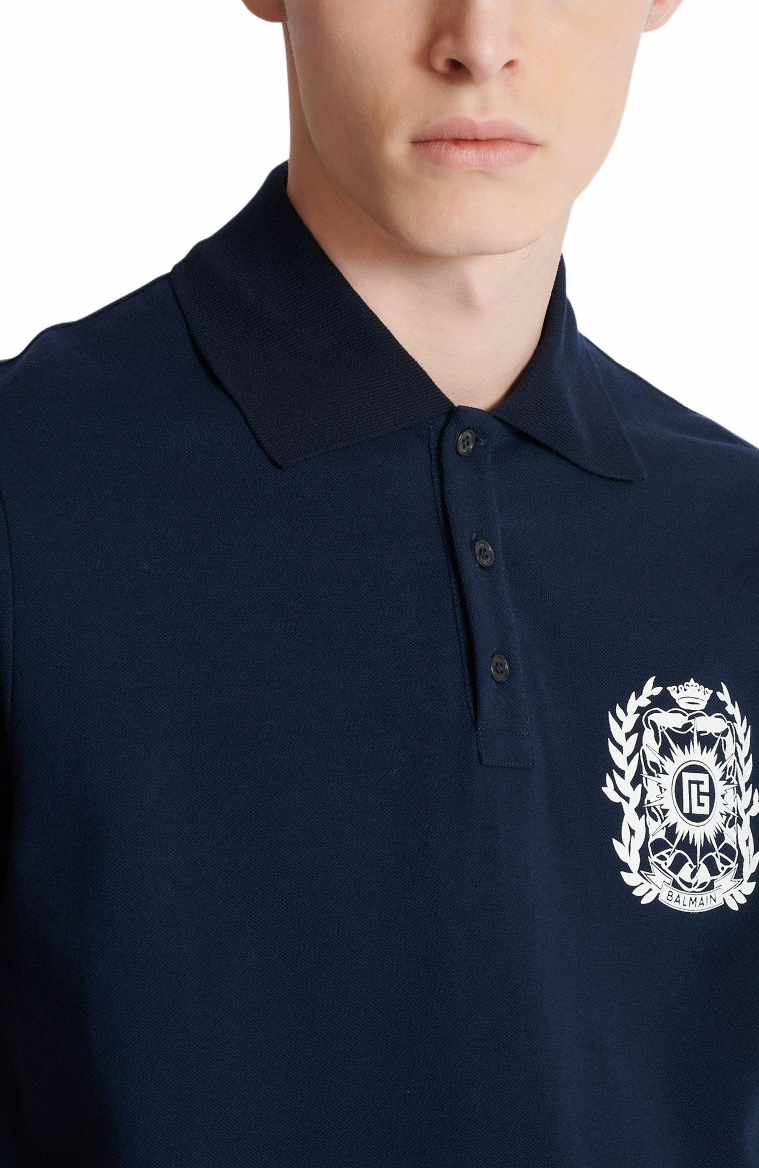 Balmain Cotton polo shirt with Écusson print in Navy at Nordstrom - 6