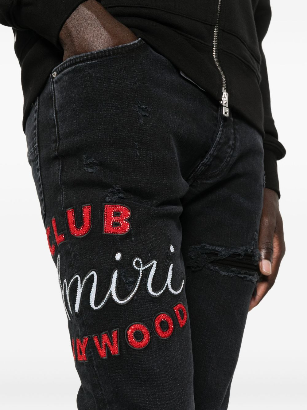 embroidered distressed jeans - 5