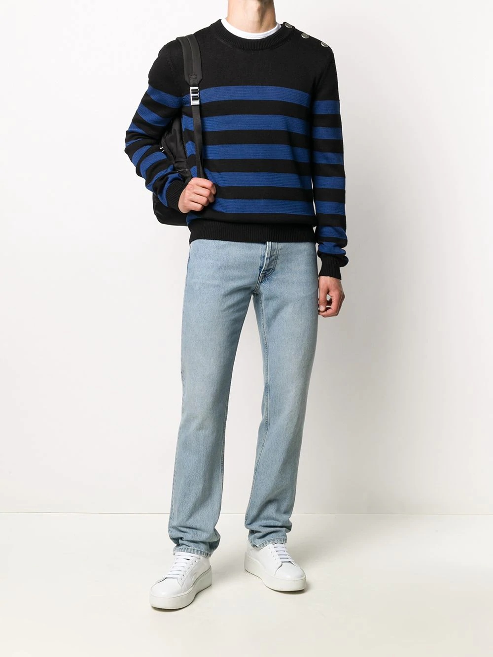 embossed buttons striped jumper - 2