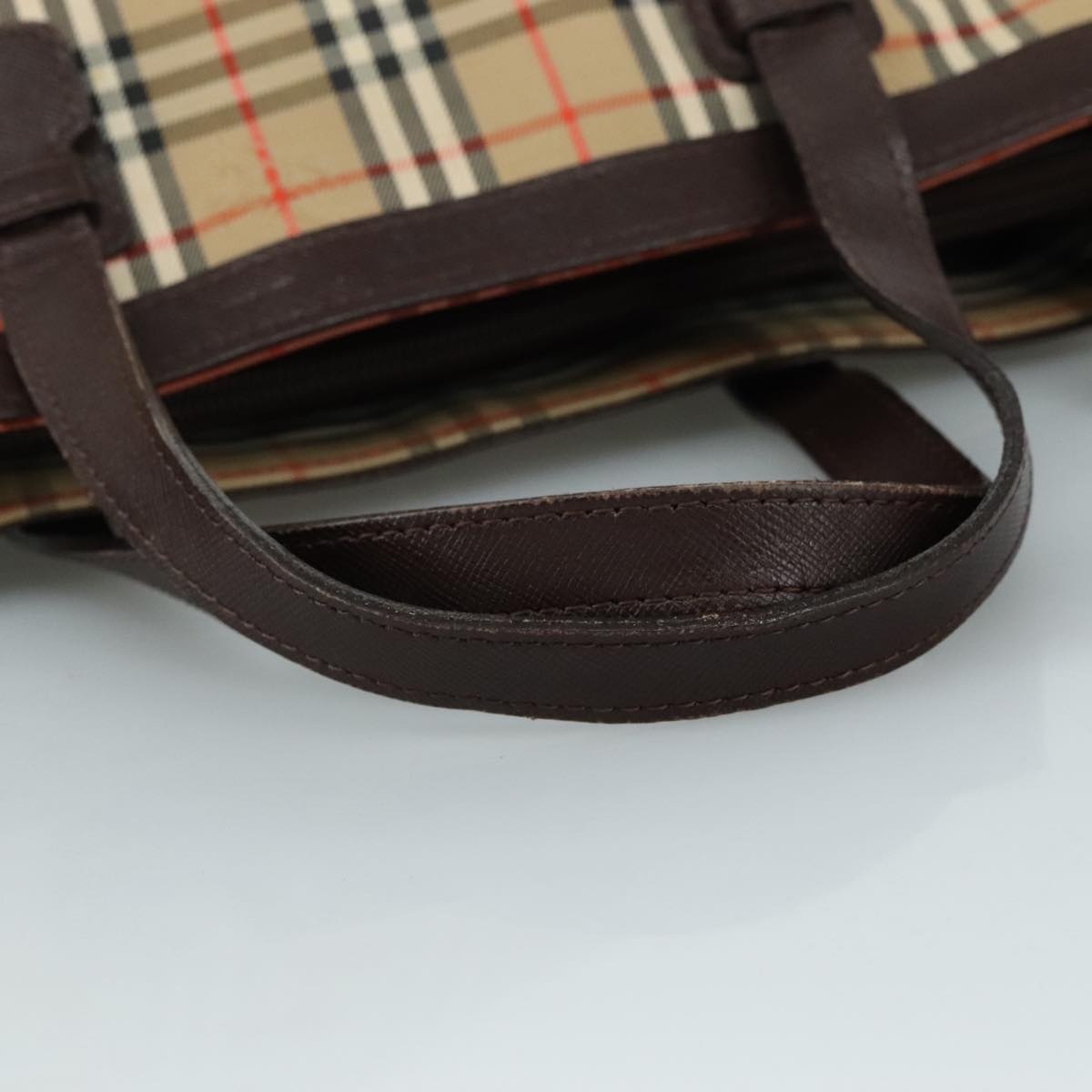 Burberry Nova Check Hand Bag Canvas Leather Beige Brown Silver - 7