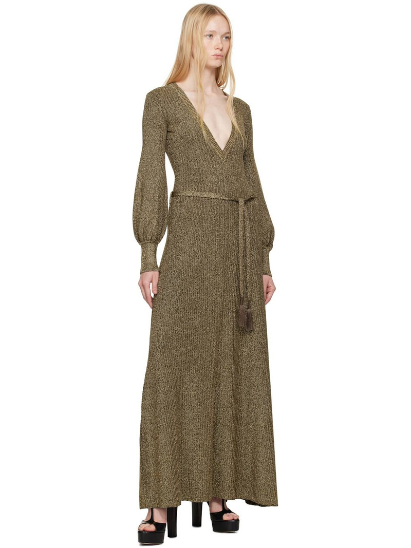 TOM FORD Gold & Brown Long V-Neck Open Back Maxi Dress outlook